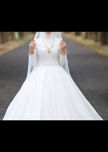 Prenses Model Uzun Kollu Beyaz Gelinlik - Görsel 2