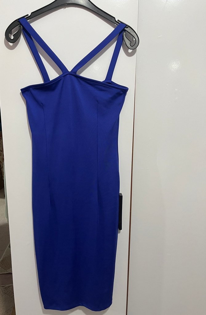 Parlak Mavi Mini Drapeli Straplez Elbise - Görsel 3