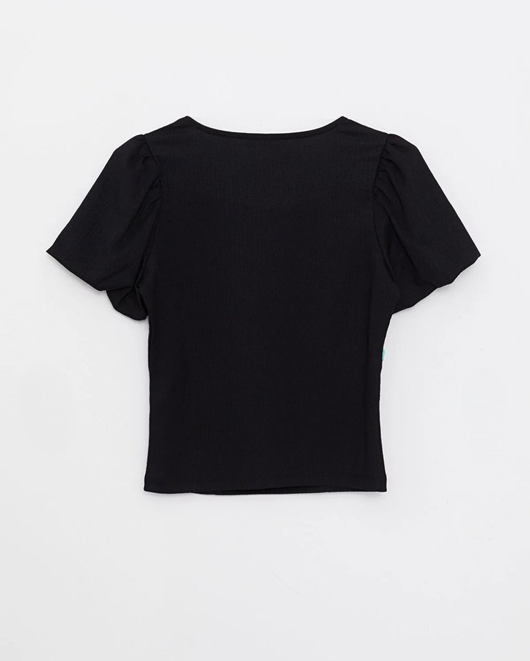 LCW Vision Kare Yaka Düz Kısa Kollu Crop Kadın Bluz - Görsel 2