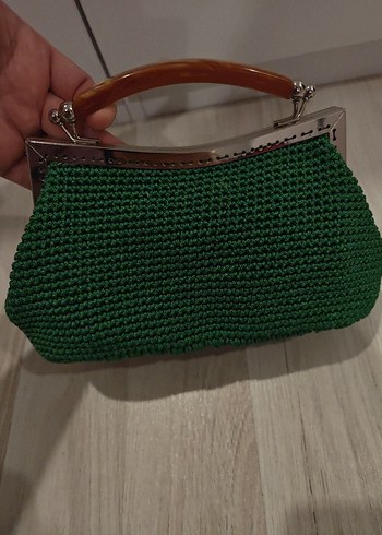 Vintage Yeşil Örgü el emeği Çanta