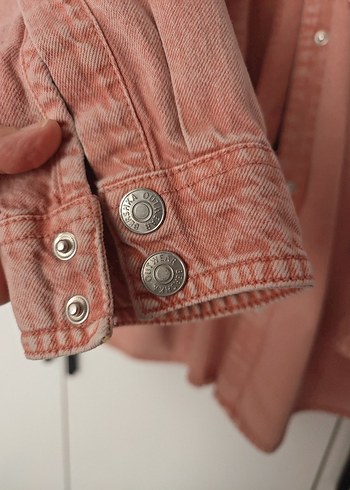 l Beden pembe Renk Bershka Kadın Pembe Oversize Denim Ceket