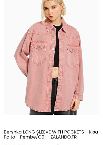 Bershka Kadın Pembe Oversize Denim Ceket