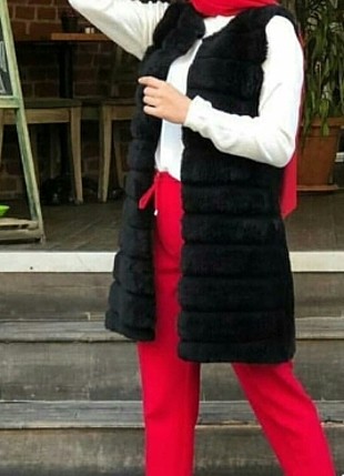 peluş uzun yelek