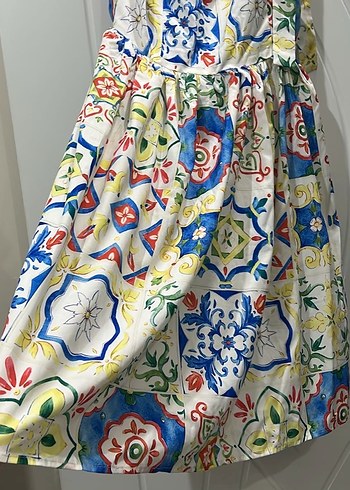 Renkli mermer desen Elbise Omuz bağlama Detaylı - Görsel 3