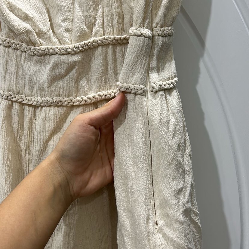 Beyaz Bohem V Yaka Uzun Keten Elbise - Görsel 5