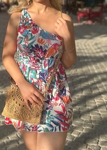 Renkli tek omuz şortlu Kadın Tulum - Görsel 6