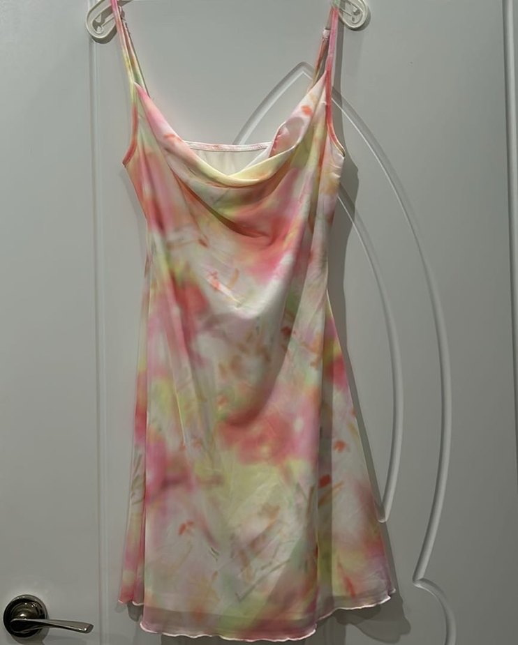 Pastel Renkli Drapeli mini Askılı Elbise - Görsel 4