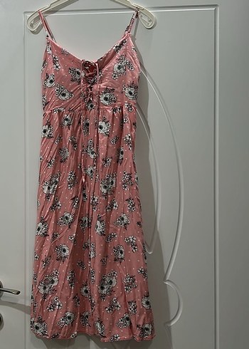 Pembe çok tatlı göğüsten ipli bağlamalı elbise - Görsel 5