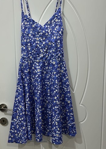 Mavi Çiçekli Midi Strappy Elbise - Görsel 5