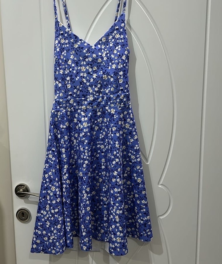 Mavi Çiçekli Midi Strappy Elbise - Görsel 5