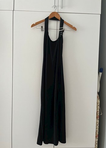 Siyah Uzun Askılı Kemerli Elbise - Görsel 3