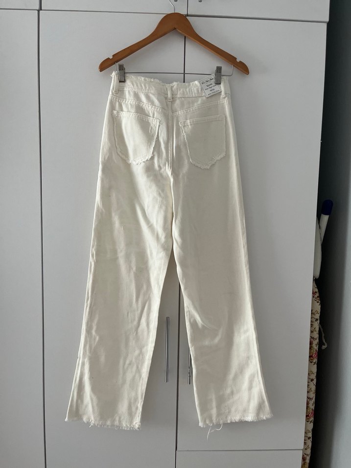 Beyaz Kadın Midi Boy Pamuklu Jean - Görsel 2
