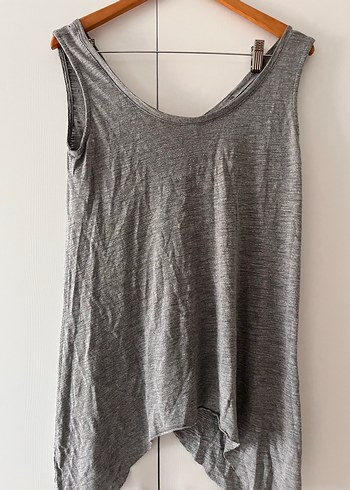 Gri V Yaka Keten Salaş Midi Atlet - Görsel 2