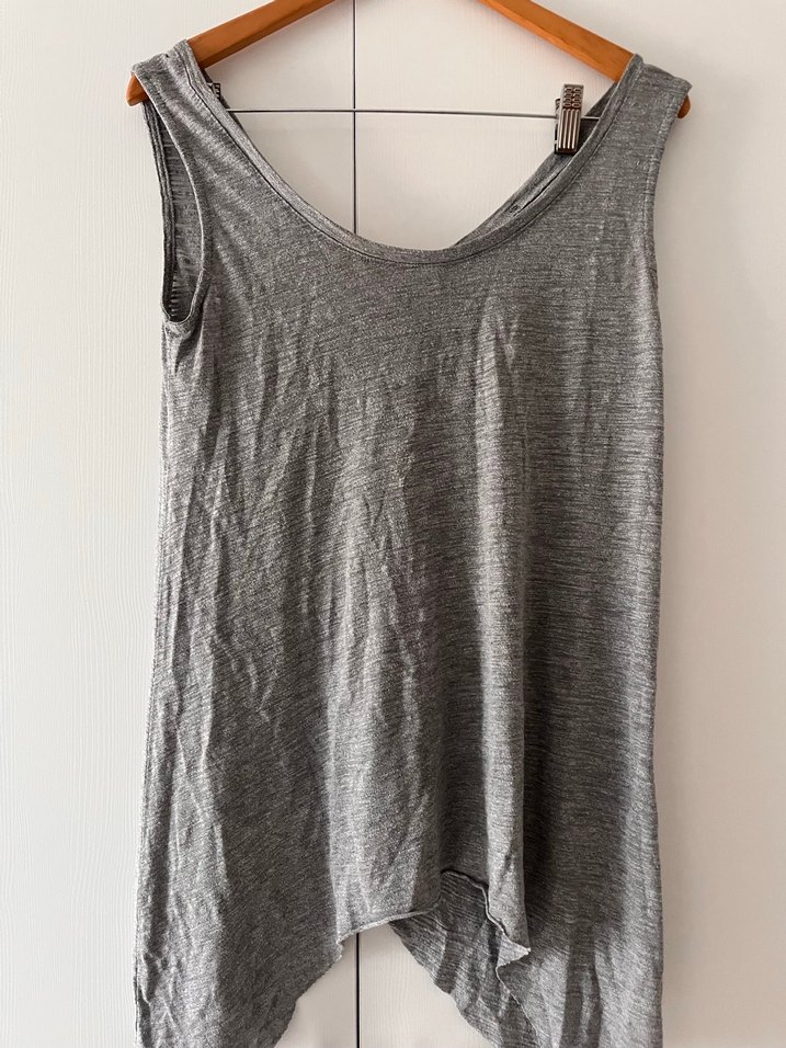 Gri V Yaka Keten Salaş Midi Atlet - Görsel 2