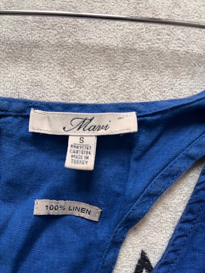 Kadın Mavi Kolsuz Keten Bluz - Görsel 2