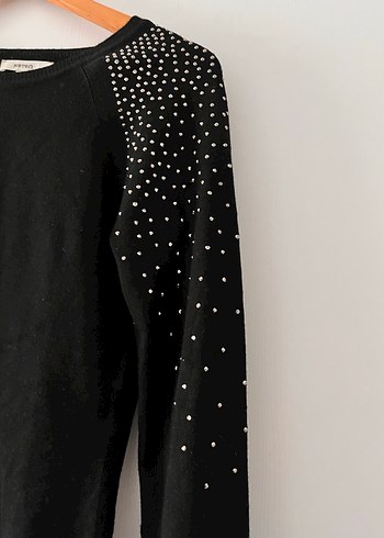 Taş Detaylı Siyah Triko Kadın Kazak - Görsel 2