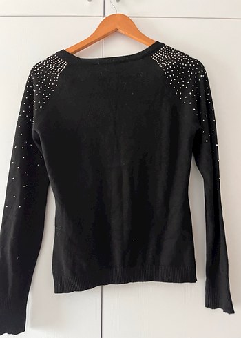 Taş Detaylı Siyah Triko Kadın Kazak - Görsel 3
