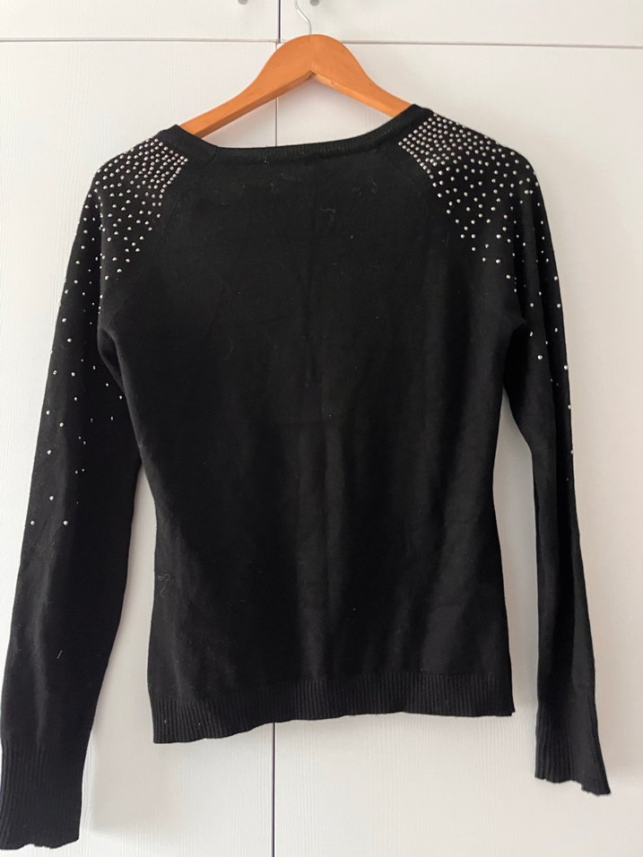 Taş Detaylı Siyah Triko Kadın Kazak - Görsel 3