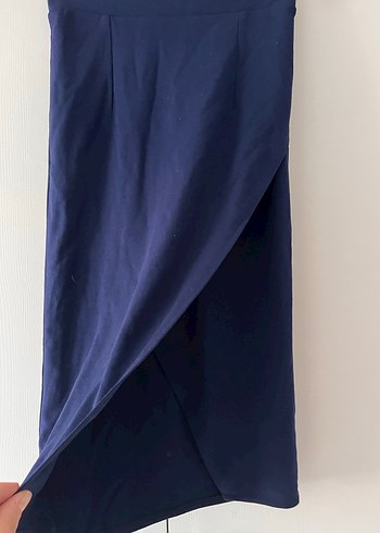 Lacivert Drapeli Midi Kalem Etek - Görsel 2