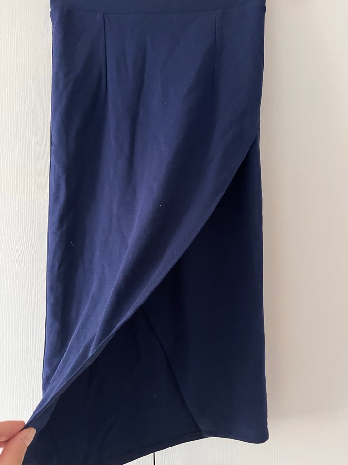 Lacivert Drapeli Midi Kalem Etek - Görsel 2