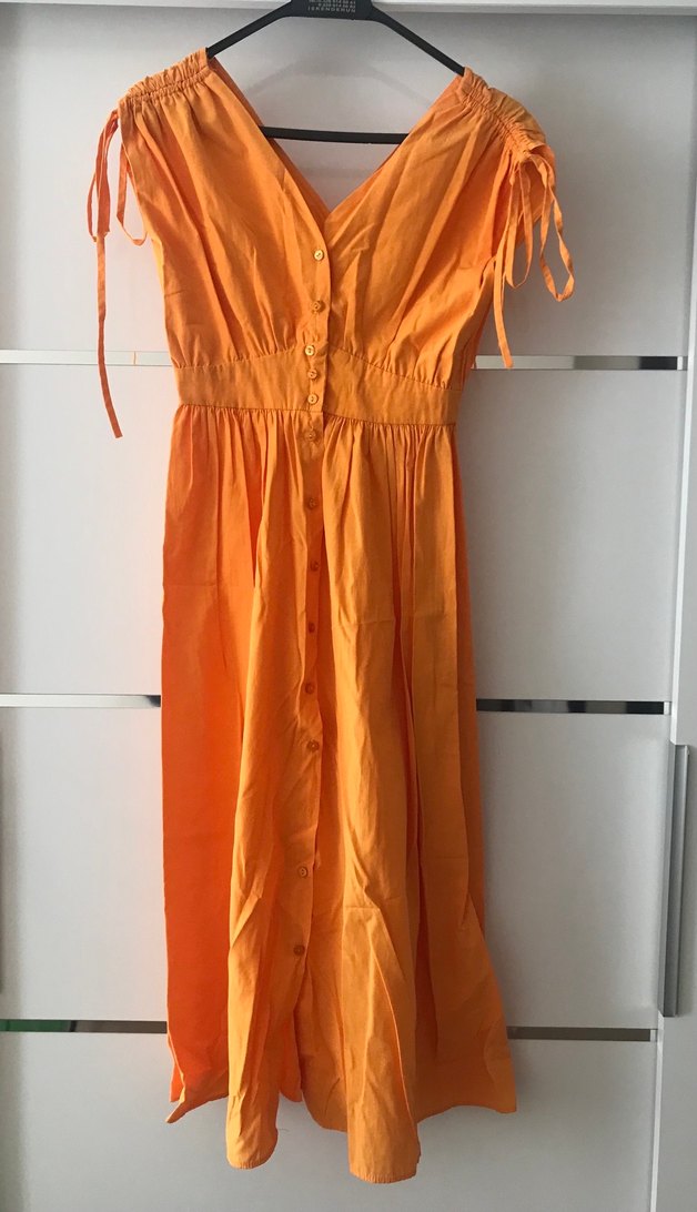 Turuncu V Yaka midi elbise - Görsel 3