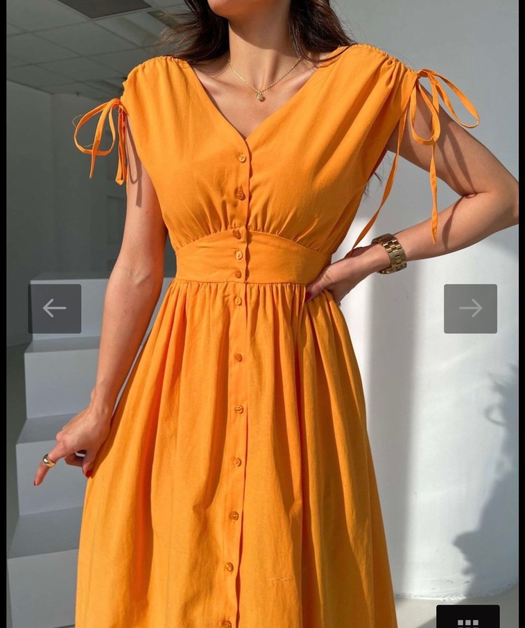 Turuncu V Yaka midi elbise - Görsel 4