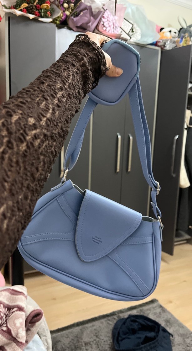 Mavi Deri Tokalı Kadın Çanta - Görsel 3