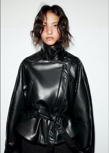 Kahverengi Kemerli Kadın Deri Ceket - Görsel 3