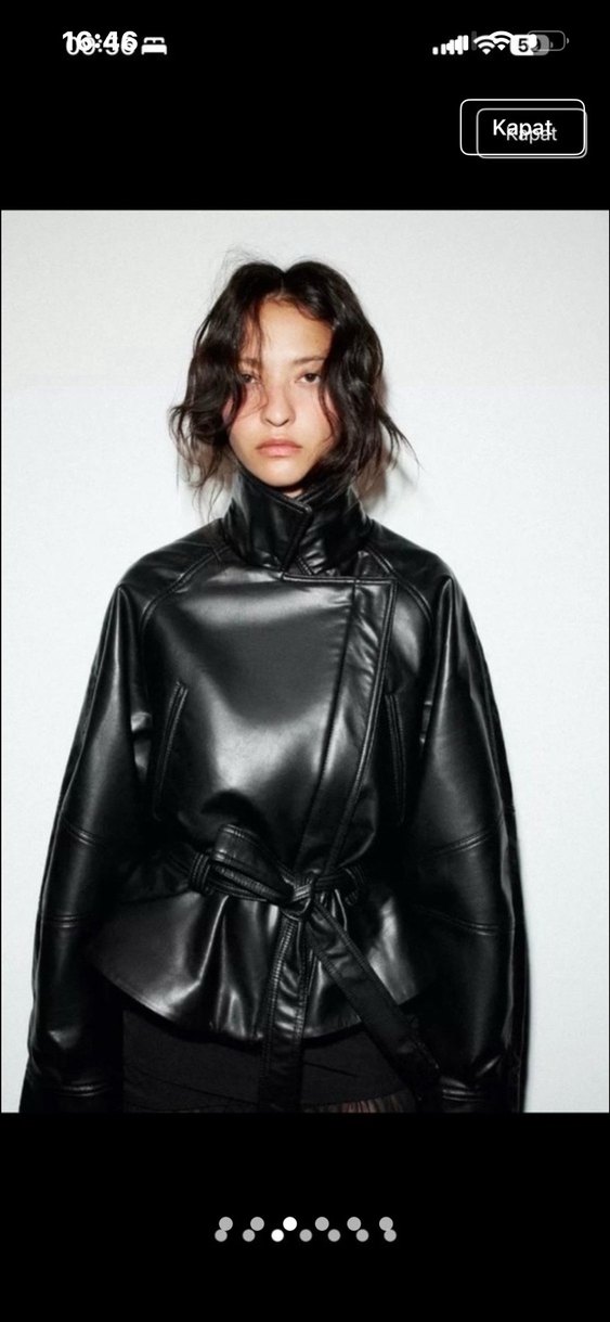 Kahverengi Kemerli Kadın Deri Ceket - Görsel 3