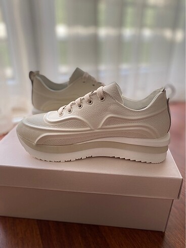 38 Beden ten rengi Renk Kadın Casual Deri Sneaker Spor Ayakkabı