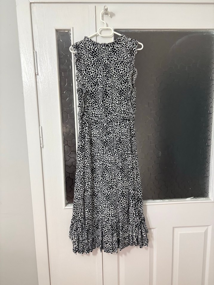 Gri Desenli Uzun Fırfırlı Bohem Elbise - Görsel 2