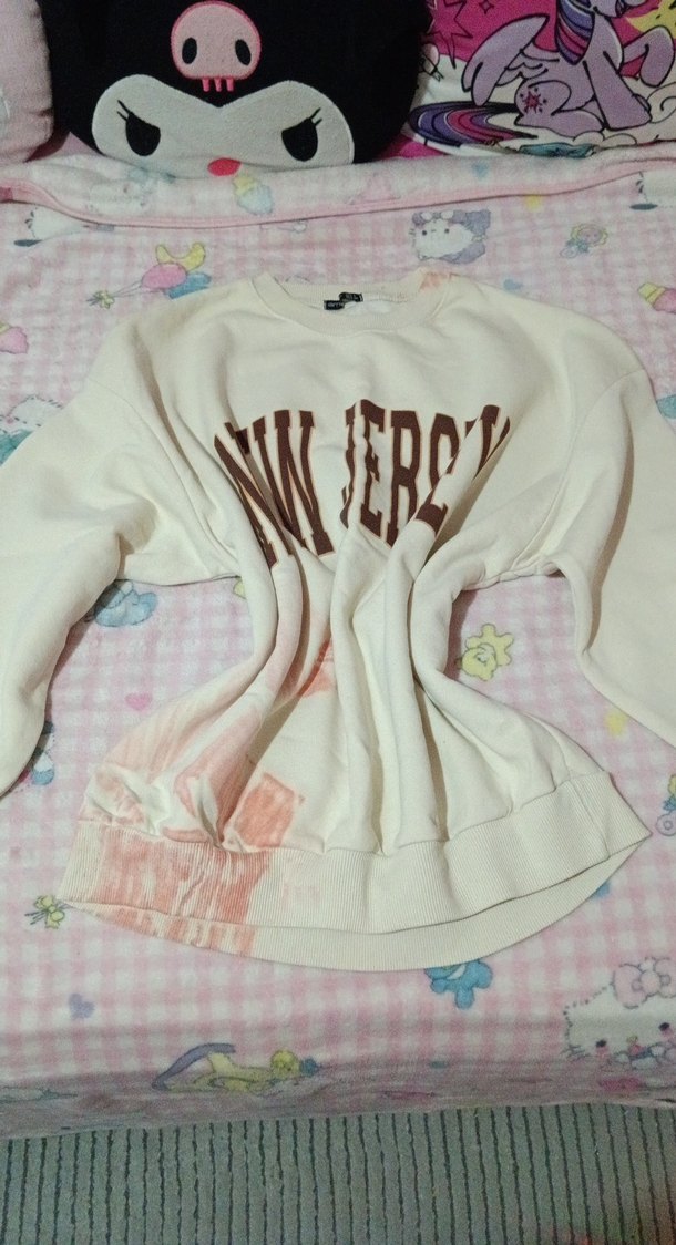 Kadın Beyaz Pamuklu New Jersey Baskılı Sweatshirt - Görsel 4