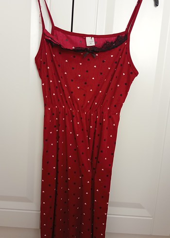 Kırmızı Desenli Bohem Uzun Kadın Pijama Takımı - Görsel 5