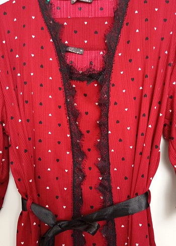 Kırmızı Desenli Bohem Uzun Kadın Pijama Takımı - Görsel 3