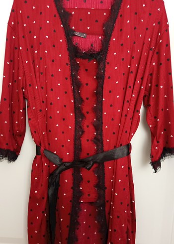 Kırmızı Desenli Bohem Uzun Kadın Pijama Takımı - Görsel 2