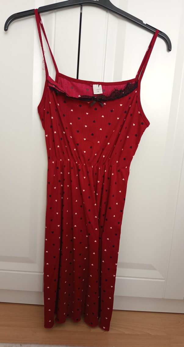 Kırmızı Desenli Bohem Uzun Kadın Pijama Takımı - Görsel 5