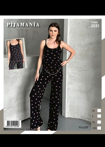 Diger Kadın Siyah Bağlama Desenli Uzun Pijama Takımı