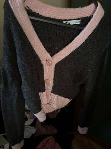 ZARA Siyah Pembe Renk Karışımlı Triko Hırka