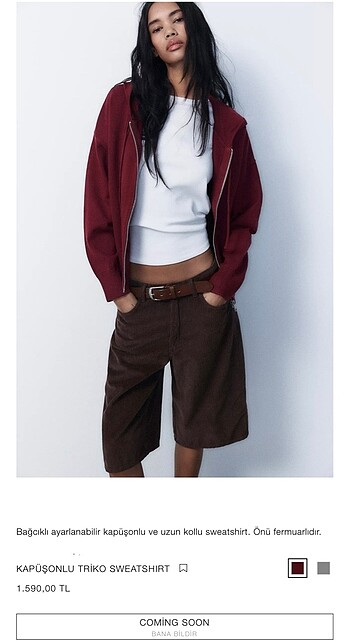 ZARA KAPÜŞONLU TRİKO SWEATSHIRT HIRKA BORDO KIRMIZI