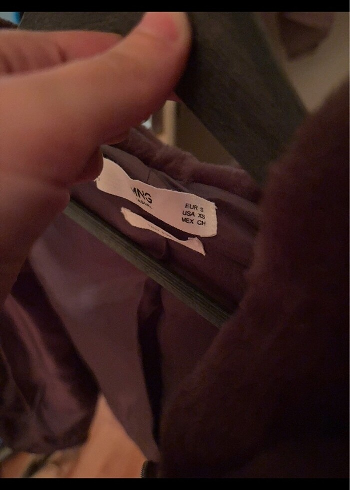 MANGO Kapüşonlu Çikolata Kahverengi Peluş Kürk Mont Kaban - Görsel 2