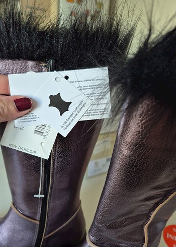 B&G Kızlar için Kürklü Deri Mor Bot - Görsel 2