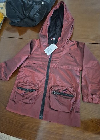 Bordo Kapüşonlu Fermuarlı Unisex Ceket - Görsel 3