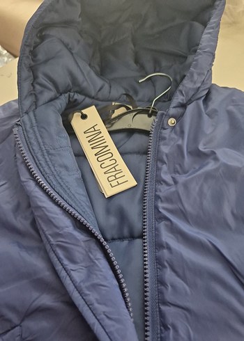 Fracomina  Kapüşonlu Mavi Bol Kesim Mont - Görsel 4