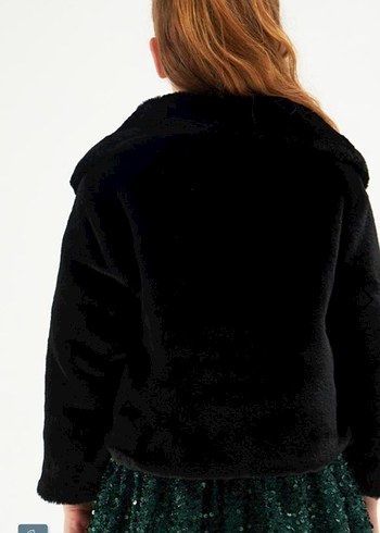 Tyess Siyah Kürklü Kız Çocuk Peluş Ceket - Görsel 3