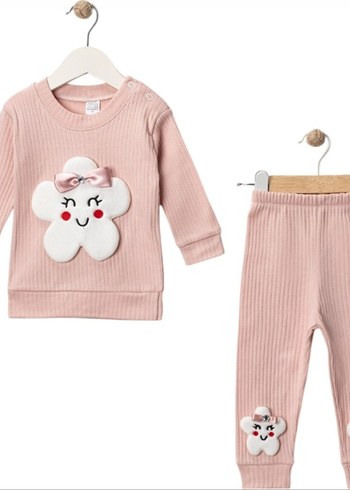 Pembe Nakışlı Örgü Bebek Kız Takımı - Görsel 2