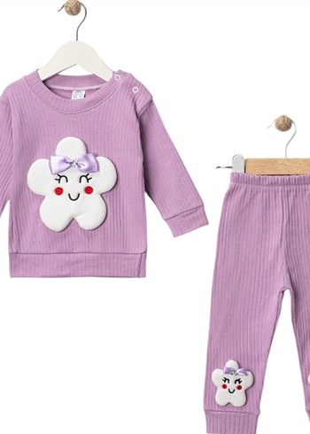 Pembe Nakışlı Örgü Bebek Kız Takımı - Görsel 3