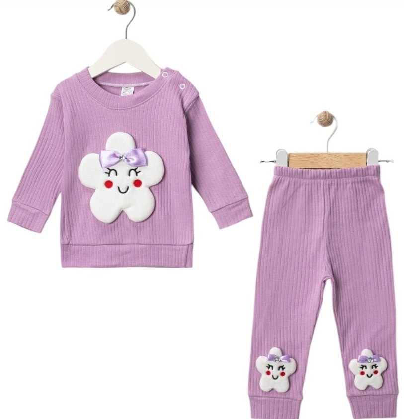 Pembe Nakışlı Örgü Bebek Kız Takımı - Görsel 3