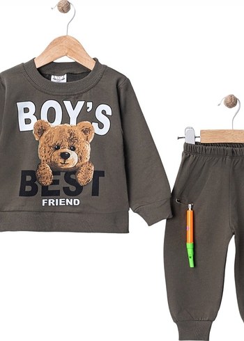 Kırmızı Erkek Bebek Uzun Kollu Sweatshirt ve Pantolon Takımı - Görsel 8