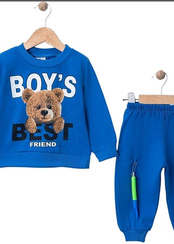 Kırmızı Erkek Bebek Uzun Kollu Sweatshirt ve Pantolon Takımı - Görsel 7