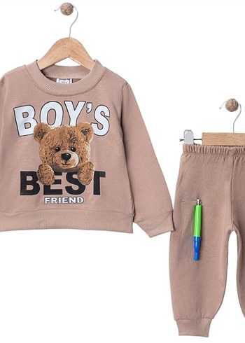 Kırmızı Erkek Bebek Uzun Kollu Sweatshirt ve Pantolon Takımı - Görsel 4